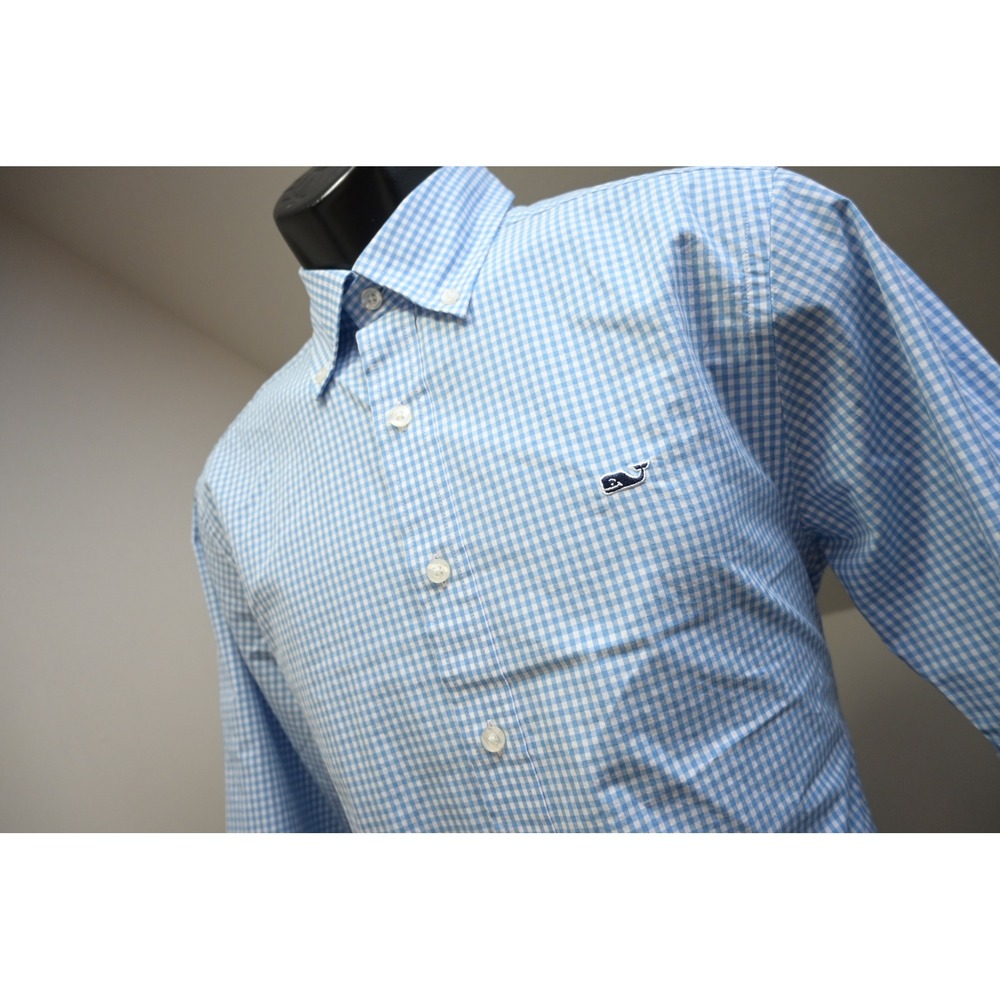 Vineyard Vines Button Up Dress Shirt Mens Small Blue Plaid Slim Fit Whale Shirt